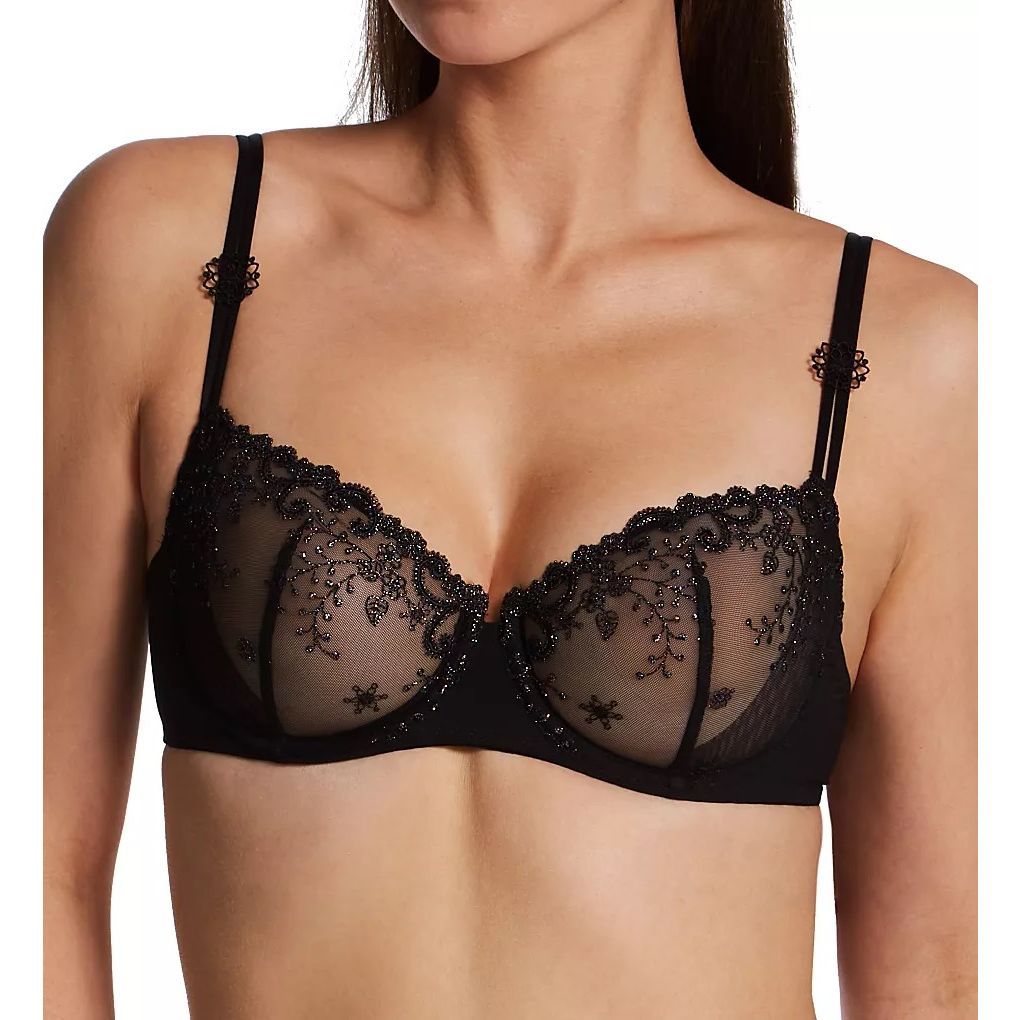Simone Perele Lace Unlined Sheer Delice Demi Cup Bra Gem Black 34b